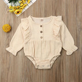 Citgeett Autumn Newborn Toddler Baby Girl Clothes Ruffle Bodysuit Soft Jumpsuit Outfit Solid Linen Sunsuit