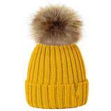 Lovely Child Women Beanies Hats Warm Winter Pompom Fur Knitted Beanie Caps Women Baby Girls Boy Fur Pom Pom Hat Ski Snow Cap