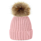 Lovely Child Women Beanies Hats Warm Winter Pompom Fur Knitted Beanie Caps Women Baby Girls Boy Fur Pom Pom Hat Ski Snow Cap