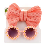 Kids Sunglasses And Elastic Hair Ties Daisy Flower Eyewear Bow Headwear Children Beach Sun Glasses Baby Headband 2Pcs/Set