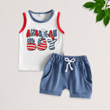 2pcs Vest Loungewear Star Striped Tracksuits Casual Set Independence Day Sleeveless Cotton Round Neck Children Clothes for Boys