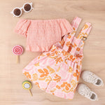 Baby Girls Summer Clothes Knee Length Ruffle Short Sleeve Tops Floral Overalls T-Shirt Suspender Pocket Shorts Outdoor Playwear