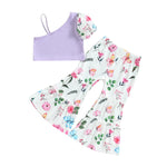 Baby Girls Clothes Set 2 Piece Floral Print Crop Top+Flared Pants Casual Patchwork Vest+Bell Bottoms Pants Set