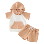 Baby Boy Hoodie Top+Shorts Casual Patchwork Hooded+Shorts 3-24M Short Sleeve T Shirt Shorts Cotton Newborn Summer Outfit Set