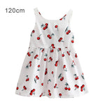 Hot! Summer Cotton Cherry Bow Decor Princess Dress Floral Vest Dresses for Girls Children Clothes Vestidos Dress for Girl