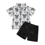 2pcs Lapel Short Sleeve+Shorts Summer Short Sleeve T Shirt Shorts Printed Fashion Casual Outfits for Toddler Baby Boys