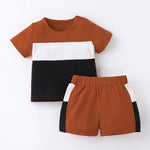 Boys&#39; Short Sleeve Shorts Summer Set Solid Color Spliced Round Neck Baby boys Clothing Two Piece Set Children Clothes Sets New