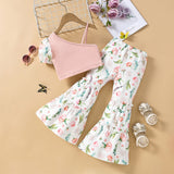 Baby Girls Clothes Set 2 Piece Floral Print Crop Top+Flared Pants Casual Patchwork Vest+Bell Bottoms Pants Set