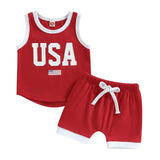 Toddler Boy Tanks Top+Shorts USA Letter Print Kids Baby Boys Clothes Sets Drawstring 4th of July 2pcs Independence Day Outfit