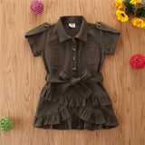 Baby Girl Short Sleeve Shirt Dress Multilayer Ruffles Sweet Shirt Dress Loose Summer Solid Color Breathable Elegant A-Line Dress