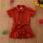 Baby Girl Short Sleeve Shirt Dress Multilayer Ruffles Sweet Shirt Dress Loose Summer Solid Color Breathable Elegant A-Line Dress