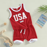 Toddler Boy Tanks Top+Shorts USA Letter Print Kids Baby Boys Clothes Sets Drawstring 4th of July 2pcs Independence Day Outfit