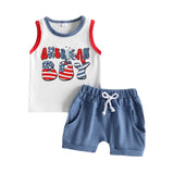 2pcs Vest Loungewear Star Striped Tracksuits Casual Set Independence Day Sleeveless Cotton Round Neck Children Clothes for Boys