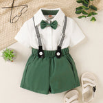 Toddler Boy Gentleman Suit 2pcs Fashion Casual Baby Boys Bowtie Shirt+Strap Shorts Short Sleeve Buttons Holiday Outfits