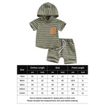 Baby Boy Hoodie Top+Shorts 2 Piece Striped T Shirt+Short Pants Casual Newborn Summer Outfit Set Hooded+Tie Front Short Pants