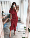 Amazon Women Summer Elegant Button Ruched Bandage Shirt Dress Fashion Casual Short Sleeve Solid V Neck Beach Maxi Dress