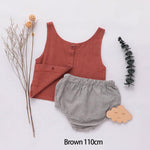 2pcs/set Summer Baby Romper Cotton Linen Ruffles Sleeveless Infant Rompers Newborn Clothes Sleeveless Tops + Shorts Set Dropship