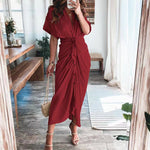 Amazon Women Summer Elegant Button Ruched Bandage Shirt Dress Fashion Casual Short Sleeve Solid V Neck Beach Maxi Dress