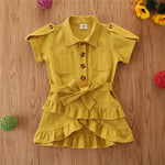 Baby Girl Short Sleeve Shirt Dress Multilayer Ruffles Sweet Shirt Dress Loose Summer Solid Color Breathable Elegant A-Line Dress