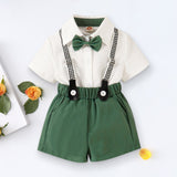 2pcs Shirt Suspender Shorts Bowtie Short Sleeve Shirt+Strap Shorts Buttons Holiday Casual Summer Outfits for Toddler Baby Boy