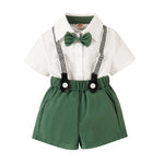 2pcs Shirt Suspender Shorts Bowtie Short Sleeve Shirt+Strap Shorts Buttons Holiday Casual Summer Outfits for Toddler Baby Boy