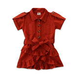 Baby Girl Short Sleeve Shirt Dress Multilayer Ruffles Sweet Shirt Dress Loose Summer Solid Color Breathable Elegant A-Line Dress