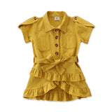 Baby Girl Short Sleeve Shirt Dress Multilayer Ruffles Sweet Shirt Dress Loose Summer Solid Color Breathable Elegant A-Line Dress