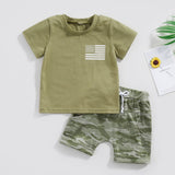 Baby Boys Short Sleeve Top+Shorts Drawstring Toddler Boy USA Flag T-Shirt+Camouflage Shorts Independence Day 2pcs Clothes Sets