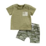 Baby Boys Short Sleeve Top+Shorts Drawstring Toddler Boy USA Flag T-Shirt+Camouflage Shorts Independence Day 2pcs Clothes Sets