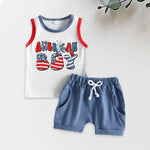 2pcs Vest Loungewear Star Striped Tracksuits Casual Set Independence Day Sleeveless Cotton Round Neck Children Clothes for Boys