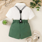 Toddler Boy Gentleman Suit 2pcs Fashion Casual Baby Boys Bowtie Shirt+Strap Shorts Short Sleeve Buttons Holiday Outfits