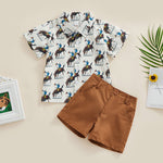 2pcs Lapel Short Sleeve+Shorts Summer Short Sleeve T Shirt Shorts Printed Fashion Casual Outfits for Toddler Baby Boys