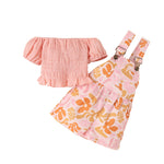 Baby Girls Summer Clothes Knee Length Ruffle Short Sleeve Tops Floral Overalls T-Shirt Suspender Pocket Shorts Outdoor Playwear