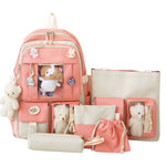 5pcs/set Kawaii Women Backpack Korean Cute Student Girl Large Capacity Schoolbag