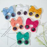 Kids Sunglasses And Elastic Hair Ties Daisy Flower Eyewear Bow Headwear Children Beach Sun Glasses Baby Headband 2Pcs/Set