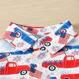 2pcs Boys&#39; Independence Day Button Tops+Short Pants  Short Sleeve T Shirt Shorts Prints Outfits Clothing Suits for Toddler Kids