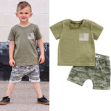 Baby Boys Short Sleeve Top+Shorts Drawstring Toddler Boy USA Flag T-Shirt+Camouflage Shorts Independence Day 2pcs Clothes Sets