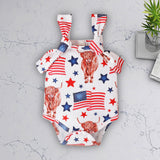 Baby Girls Independence Day Children&#39;s Clothing Cow Head Printed One Piece 2023 Summer Baby Clothes Toddler Girl Clothes NewBorn