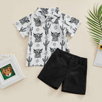 2pcs Lapel Short Sleeve+Shorts Summer Short Sleeve T Shirt Shorts Printed Fashion Casual Outfits for Toddler Baby Boys