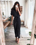 Amazon Women Summer Elegant Button Ruched Bandage Shirt Dress Fashion Casual Short Sleeve Solid V Neck Beach Maxi Dress