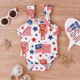 Baby Girls Independence Day Children&#39;s Clothing Cow Head Printed One Piece 2023 Summer Baby Clothes Toddler Girl Clothes NewBorn