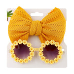 Kids Sunglasses And Elastic Hair Ties Daisy Flower Eyewear Bow Headwear Children Beach Sun Glasses Baby Headband 2Pcs/Set