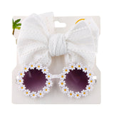 Kids Sunglasses And Elastic Hair Ties Daisy Flower Eyewear Bow Headwear Children Beach Sun Glasses Baby Headband 2Pcs/Set