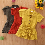 Baby Girl Short Sleeve Shirt Dress Multilayer Ruffles Sweet Shirt Dress Loose Summer Solid Color Breathable Elegant A-Line Dress