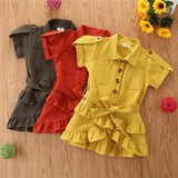 Baby Girl Short Sleeve Shirt Dress Multilayer Ruffles Sweet Shirt Dress Loose Summer Solid Color Breathable Elegant A-Line Dress