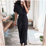 Amazon Women Summer Elegant Button Ruched Bandage Shirt Dress Fashion Casual Short Sleeve Solid V Neck Beach Maxi Dress