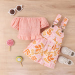 Baby Girls Summer Clothes Knee Length Ruffle Short Sleeve Tops Floral Overalls T-Shirt Suspender Pocket Shorts Outdoor Playwear