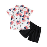 2pcs Boys&#39; Independence Day Button Tops+Short Pants  Short Sleeve T Shirt Shorts Prints Outfits Clothing Suits for Toddler Kids