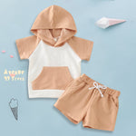 Baby Boy Hoodie Top+Shorts Casual Patchwork Hooded+Shorts 3-24M Short Sleeve T Shirt Shorts Cotton Newborn Summer Outfit Set