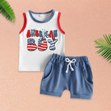 2pcs Vest Loungewear Star Striped Tracksuits Casual Set Independence Day Sleeveless Cotton Round Neck Children Clothes for Boys